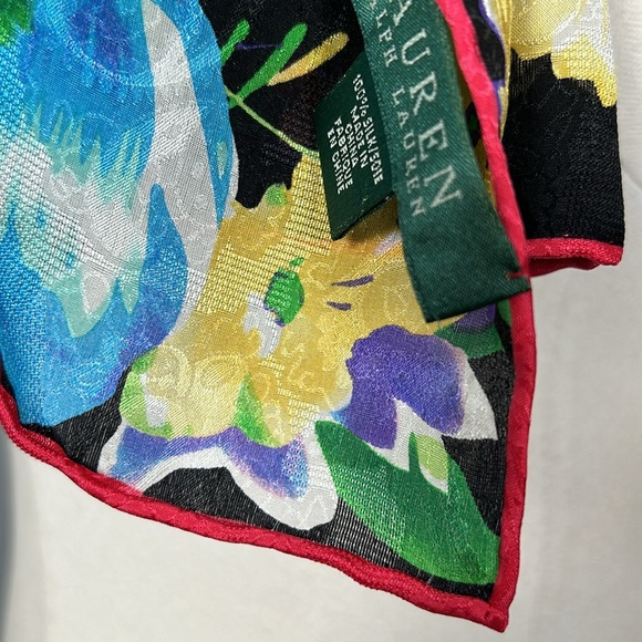 Lauren Ralph Lauren Black Pink Purple Floral Silk Rectangular Scarf - Picture 10 of 11